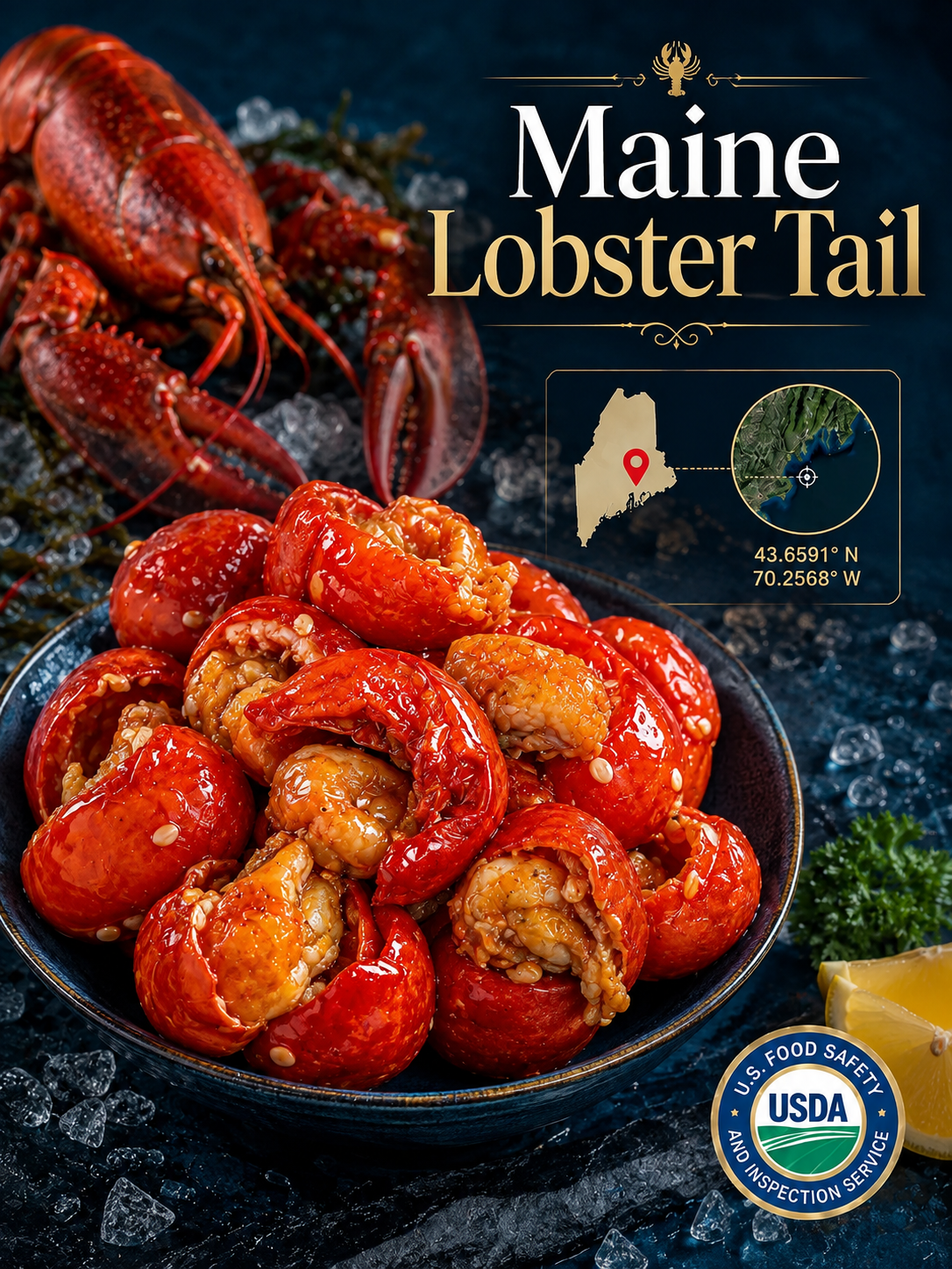Fresh lobster tail meat with shell